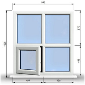 995mm (W) x 1095mm (H) PVCu StormProof Casement Window - 1 Bottom Opening (Left) -  White Internal & External