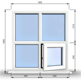 995mm (W) x 1095mm (H) PVCu StormProof Casement Window - 1 Bottom Opening (Right)  - White Internal & External