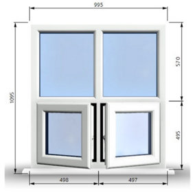 995mm (W) x 1095mm (H) PVCu StormProof Casement Window - 2 Bottom Opening Windows - Toughened Safety Glass - White