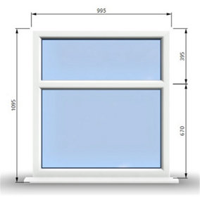 995mm (W) x 1095mm (H) PVCu StormProof Casement Window - 2 Horizontal Panes Non Opening Windows -  White Internal & External
