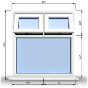 995mm (W) x 1095mm (H) PVCu StormProof Casement Window - 2 Top Opening Windows -  Toughened Safety Glass - White