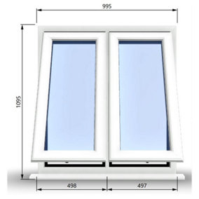 995mm (W) x 1095mm (H) PVCu StormProof Casement Window - 2 Vertical Bottom Opening Windows -  White Internal & External