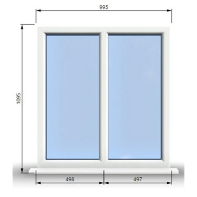 995mm (W) x 1095mm (H) PVCu StormProof Casement Window - 2 Vertical Panes Non Opening Windows -  White Internal & External