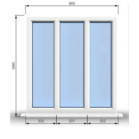 995mm (W) x 1095mm (H) PVCu StormProof Casement Window - 3 Panes Non Opening Window -  White Internal & External