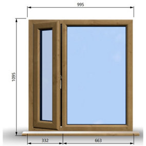 995mm (W) x 1095mm (H) Wooden Stormproof Window - 1/3 Left Opening Window - Toughened Safety Glass