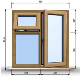 995mm (W) x 1095mm (H) Wooden Stormproof Window - 1 Opening Window (RIGHT) - Top Opening Window (LEFT) - Toughened Safety Glas