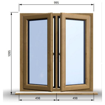 995mm (W) x 1095mm (H) Wooden Stormproof Window - 2 Opening Windows (Left & Right) - Toughened Safety Glass