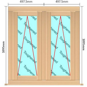 995mm (W) x 1095mm (H) Wooden Stormproof Window - 2 Opening Windows (Opening from Bottom) - Toughened Safety Glass