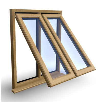 995mm (W) x 1095mm (H) Wooden Stormproof Window - 2 Opening Windows (Opening from Bottom) - Toughened Safety Glass - 3