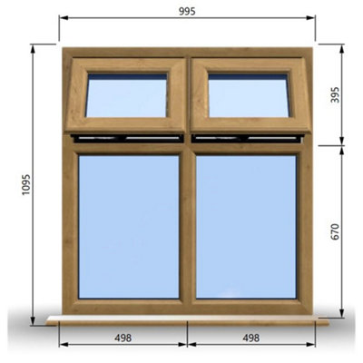 995mm (W) x 1095mm (H) Wooden Stormproof Window - 2 Top Opening Windows -Toughened Safety Glass