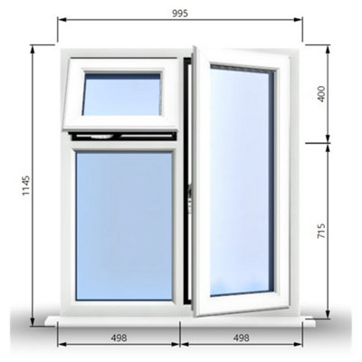 995mm (W) x 1145mm (H) PVCu StormProof  - 1 Opening Window (RIGHT) - Top Opening Window (LEFT) - Toughened Safety Glass - White
