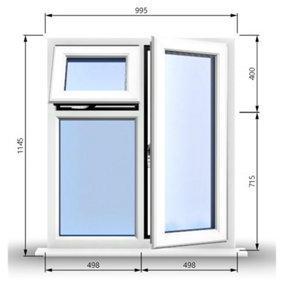 995mm (W) x 1145mm (H) PVCu StormProof  - 1 Opening Window (RIGHT) - Top Opening Window (LEFT) - Toughened Safety Glass - White