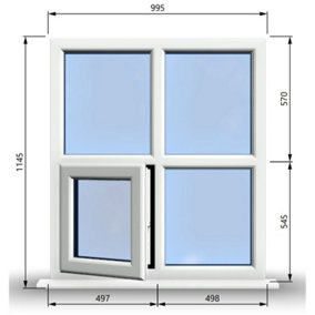 995mm (W) x 1145mm (H) PVCu StormProof Casement Window - 1 Bottom Opening (Left) -  White Internal & External