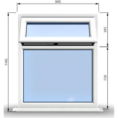 995mm (W) x 1145mm (H) PVCu StormProof Casement Window - 1 Top Opening Window - 70mm Cill - Chrome Handles -  White