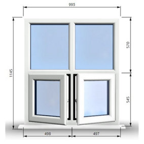 995mm (W) x 1145mm (H) PVCu StormProof Casement Window - 2 Bottom Opening Windows - Toughened Safety Glass - White