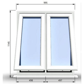 995mm (W) x 1145mm (H) PVCu StormProof Casement Window - 2 Vertical Bottom Opening Windows -  White Internal & External
