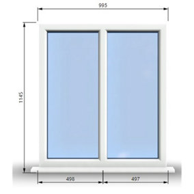 995mm (W) x 1145mm (H) PVCu StormProof Casement Window - 2 Vertical Panes Non Opening Windows -  White Internal & External