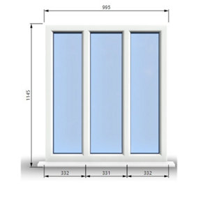 995mm (W) x 1145mm (H) PVCu StormProof Casement Window - 3 Panes Non Opening Window -  White Internal & External