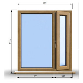 995mm (W) x 1145mm (H) Wooden Stormproof Window - 1/3 Right Opening Window - Toughened Safety Glass