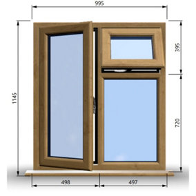 995mm (W) x 1145mm (H) Wooden Stormproof Window - 1 Opening Window (LEFT) - Top Opening Window (RIGHT) - Toughened Safety Glass