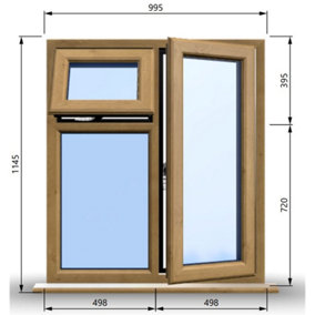 995mm (W) x 1145mm (H) Wooden Stormproof Window - 1 Opening Window (RIGHT) - Top Opening Window (LEFT) - Toughened Safety Glas