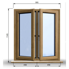 995mm (W) x 1145mm (H) Wooden Stormproof Window - 2 Opening Windows (Left & Right) - Toughened Safety Glass