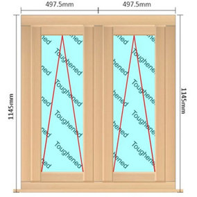 995mm (W) x 1145mm (H) Wooden Stormproof Window - 2 Opening Windows (Opening from Bottom) - Toughened Safety Glass