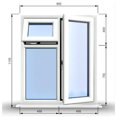 995mm (W) x 1195mm (H) PVCu StormProof  - 1 Opening Window (RIGHT) - Top Opening Window (LEFT) - Toughened Safety Glass - White