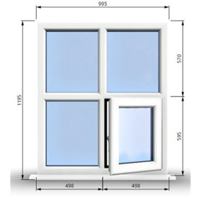 995mm (W) x 1195mm (H) PVCu StormProof Casement Window - 1 Bottom Opening (Right)  - White Internal & External