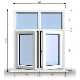 995mm (W) x 1195mm (H) PVCu StormProof Casement Window - 2 Bottom Opening Windows - Toughened Safety Glass - White