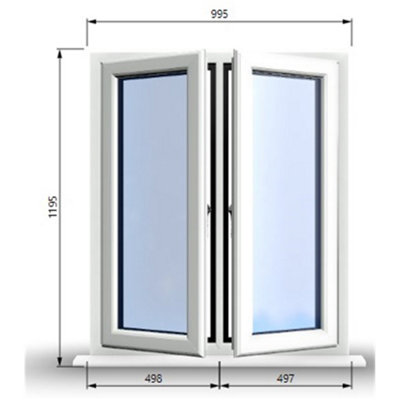 995mm (W) x 1195mm (H) PVCu StormProof Casement Window - 2 Central Opening Windows -  White Internal & External