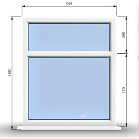 995mm (W) x 1195mm (H) PVCu StormProof Casement Window - 2 Horizontal Panes Non Opening Windows -  White Internal & External