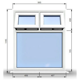 995mm (W) x 1195mm (H) PVCu StormProof Casement Window - 2 Top Opening Windows -  Toughened Safety Glass - White