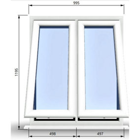995mm (W) x 1195mm (H) PVCu StormProof Casement Window - 2 Vertical Bottom Opening Windows -  White Internal & External