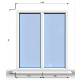 995mm (W) x 1195mm (H) PVCu StormProof Casement Window - 2 Vertical Panes Non Opening Windows -  White Internal & External