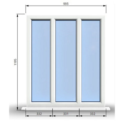 995mm (W) x 1195mm (H) PVCu StormProof Casement Window - 3 Panes Non Opening Window -  White Internal & External