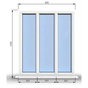 995mm (W) x 1195mm (H) PVCu StormProof Casement Window - 3 Panes Non Opening Window -  White Internal & External