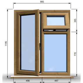 995mm (W) x 1195mm (H) Wooden Stormproof Window - 1 Opening Window (LEFT) - Top Opening Window (RIGHT) - Toughened Safety Glass