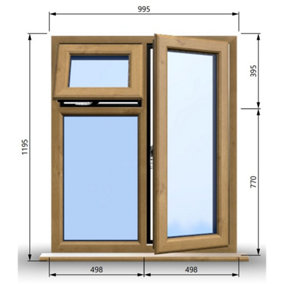 995mm (W) x 1195mm (H) Wooden Stormproof Window - 1 Opening Window (RIGHT) - Top Opening Window (LEFT) - Toughened Safety Glas