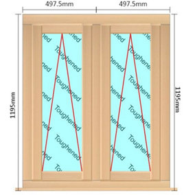 995mm (W) x 1195mm (H) Wooden Stormproof Window - 2 Opening Windows (Opening from Bottom) - Toughened Safety Glass
