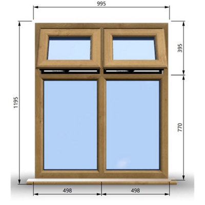995mm (W) x 1195mm (H) Wooden Stormproof Window - 2 Top Opening Windows -Toughened Safety Glass