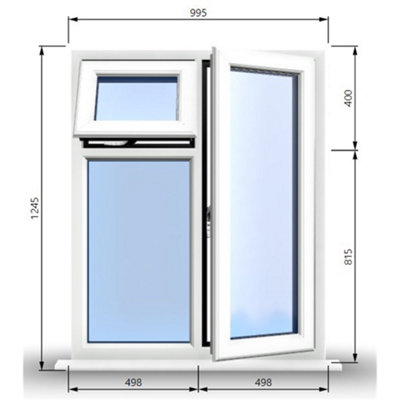 995mm (W) x 1245mm (H) PVCu StormProof  - 1 Opening Window (RIGHT) - Top Opening Window (LEFT) - Toughened Safety Glass - White