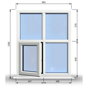 995mm (W) x 1245mm (H) PVCu StormProof Casement Window - 1 Bottom Opening (Left) -  White Internal & External