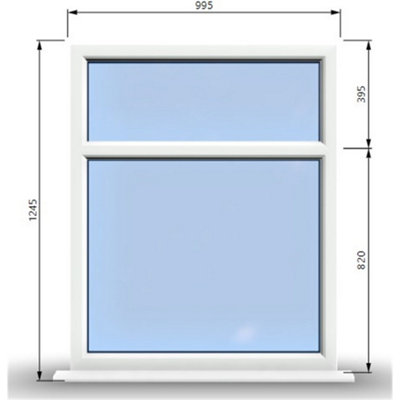 995mm (W) x 1245mm (H) PVCu StormProof Casement Window - 2 Horizontal Panes Non Opening Windows -  White Internal & External