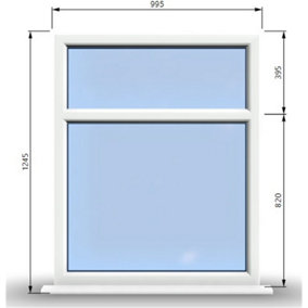 995mm (W) x 1245mm (H) PVCu StormProof Casement Window - 2 Horizontal Panes Non Opening Windows -  White Internal & External