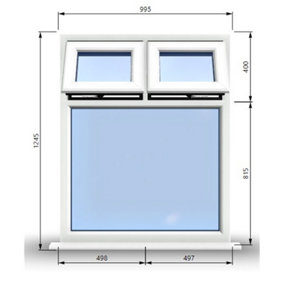 995mm (W) x 1245mm (H) PVCu StormProof Casement Window - 2 Top Opening Windows -  Toughened Safety Glass - White