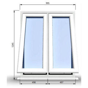 995mm (W) x 1245mm (H) PVCu StormProof Casement Window - 2 Vertical Bottom Opening Windows -  White Internal & External
