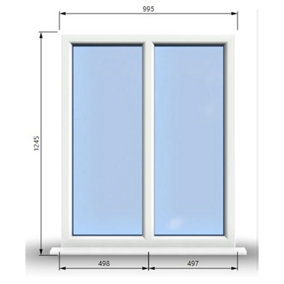 995mm (W) x 1245mm (H) PVCu StormProof Casement Window - 2 Vertical Panes Non Opening Windows -  White Internal & External