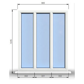 995mm (W) x 1245mm (H) PVCu StormProof Casement Window - 3 Panes Non Opening Window -  White Internal & External