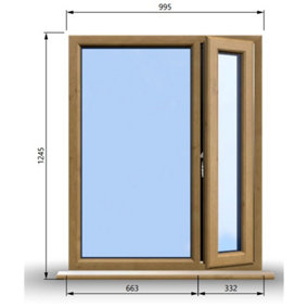 995mm (W) x 1245mm (H) Wooden Stormproof Window - 1/3 Right Opening Window - Toughened Safety Glass